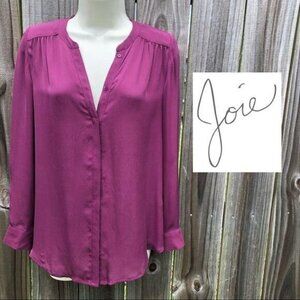 Joie Silk Purple Blouse XS V Neck Button Down Up Top Long Sleeve Pleated